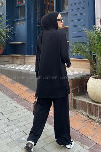 Black Crew Neck Long Arm Without Accessories Combed Fabric Regular Trousers Comfortable Suit