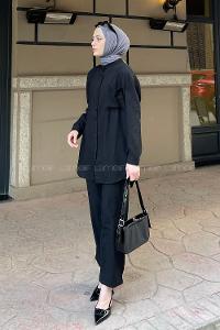 Black Shirt Collar Long Arm Without Accessories Linen Trousers Linen Suit