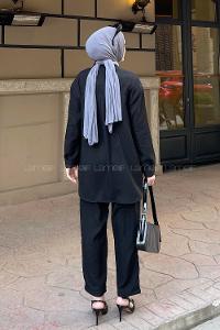 Black Shirt Collar Long Arm Without Accessories Linen Trousers Linen Suit