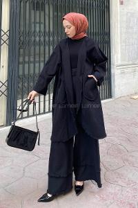 Black V Neck Long Arm Without Accessories Linen Regular Trousers Linen Suit