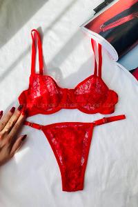 Lamelif Balenli Destekli Tül Kırmızı Takım