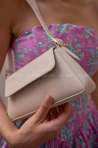 Lamelif Deri Görünümlü Omuz Çantası Kadın Krem