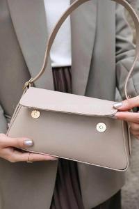 Lamelif Deri Görünümlü Omuz Çantası Kadın Vizonrengi