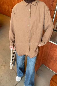 Brown Shirt Collar Long Arm Cotton Unprinted Shirt