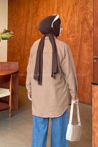 Brown Shirt Collar Long Arm Cotton Unprinted Shirt