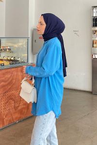 Blue Shirt Collar Long Arm Cotton Unprinted Shirt