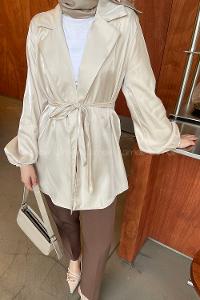 Lamelif Parlak Geçişli Ceket Krem