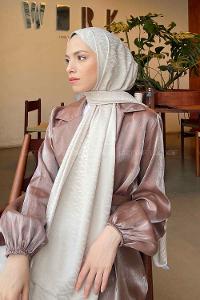 Lamelif Kapadokya Desen Jakar Serisi Şal Vizon