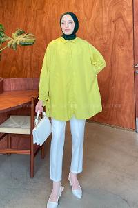 Oil Green Shirt Collar Long Arm Cotton Shirt