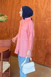 Candy Pink Shirt Collar Long Arm Cotton Unprinted Shirt