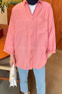 Candy Pink Shirt Collar Long Arm Cotton Unprinted Shirt