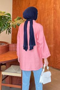 Candy Pink Shirt Collar Long Arm Cotton Unprinted Shirt