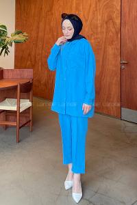 Blue Shirt Collar Long Arm Without Accessories Ayrobin Trousers Comfortable Suit