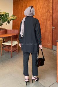 Black Shirt Collar Long Arm Without Accessories Ayrobin Trousers Comfortable Suit