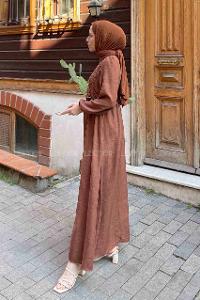 Lamelif Brode Elbise Kahverengi