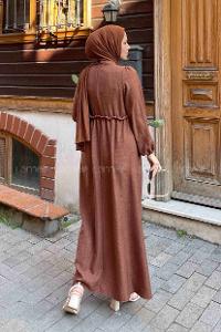 Lamelif Brode Elbise Kahverengi
