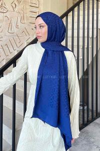 Lamelif Etnic Desen Jakar Serisi Şal Lacivert