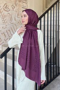 Lamelif Etnic Desen Jakar Serisi Şal Mürdüm