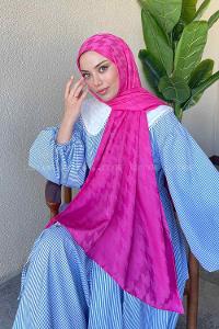 Lamelif Kazayağı Desen Jakar Serisi Şal Fuşya