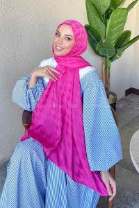 Lamelif Kazayağı Desen Jakar Serisi Şal Fuşya