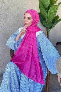 Lamelif Kazayağı Desen Jakar Serisi Şal Fuşya
