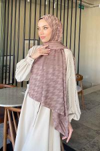 Lamelif Kazayağı Desen Jakar Serisi Şal Soft Kahve