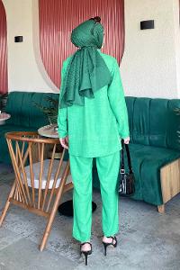 Green Shirt Collar Long Arm Cotton Lycra Regular Trousers Suit