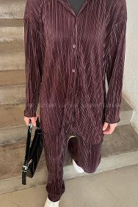 Eggplant Purple Shirt Collar Long Arm Viscose Fabric Regular Trousers Comfortable Suit