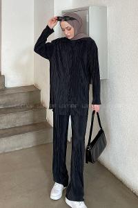 Black Shirt Collar Long Arm Viscose Fabric Regular Trousers Comfortable Suit