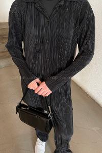 Black Shirt Collar Long Arm Viscose Fabric Regular Trousers Comfortable Suit