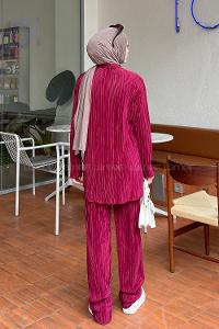 Sour Cherry Shirt Collar Long Arm Viscose Fabric Regular Trousers Comfortable Suit