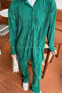 Green Shirt Collar Long Arm Viscose Fabric Regular Trousers Comfortable Suit