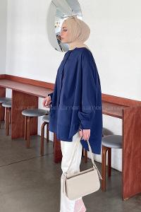 Lamelif Manşeti Biyeli Tunik Lacivert