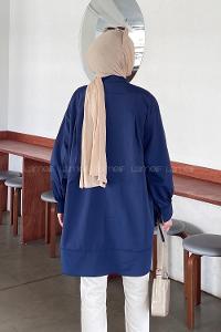 Lamelif Manşeti Biyeli Tunik Lacivert