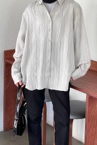 Gray Shirt Collar Long Arm Viscose Fabric Shirt