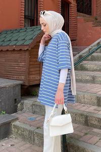 Indigo Crew Neck Half Arm Arm Cotton Printed T-shirt