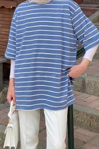 Indigo Crew Neck Half Arm Arm Cotton Printed T-shirt