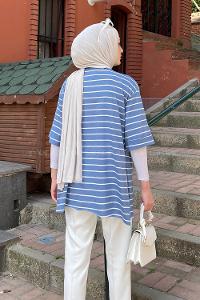 Indigo Crew Neck Half Arm Arm Cotton Printed T-shirt