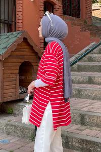 Red Crew Neck Half Arm Arm Cotton Printed T-shirt