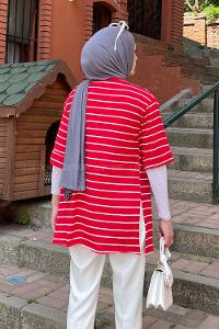 Red Crew Neck Half Arm Arm Cotton Printed T-shirt