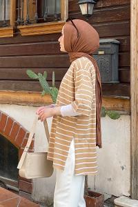 Brown With Milk Crew Neck Half Arm Arm Cotton Printed T-shirt