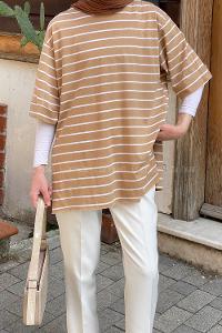 Brown With Milk Crew Neck Half Arm Arm Cotton Printed T-shirt