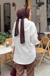White Shirt Collar Viscose Fabric Unprinted Tunic