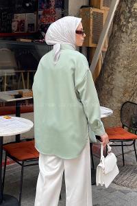 Plum Green Shirt Collar Viscose Fabric Unprinted Tunic