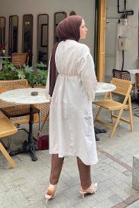 Cream V Neck Short Arm Linen Cardigan