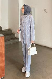 Light Grey Shirt Collar Long Arm Viscose Fabric Regular Trousers Comfortable Suit