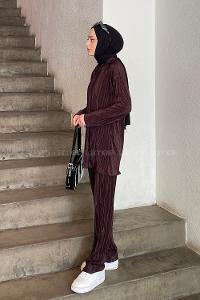 Eggplant Purple Shirt Collar Long Arm Viscose Fabric Regular Trousers Comfortable Suit