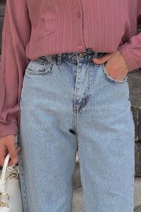 Lamelif Kesik Paça Straight Jean Buz Mavisi