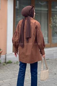 Lamelif Kol Bağlama Detaylı Oversize Gömlek Acı Kahve