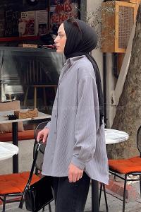 Lamelif Kraşlı Gömlek Gri